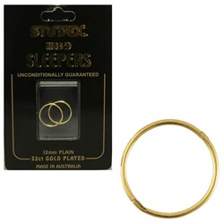 Small Plain Sleepers 12mm 22ct Gold Plated